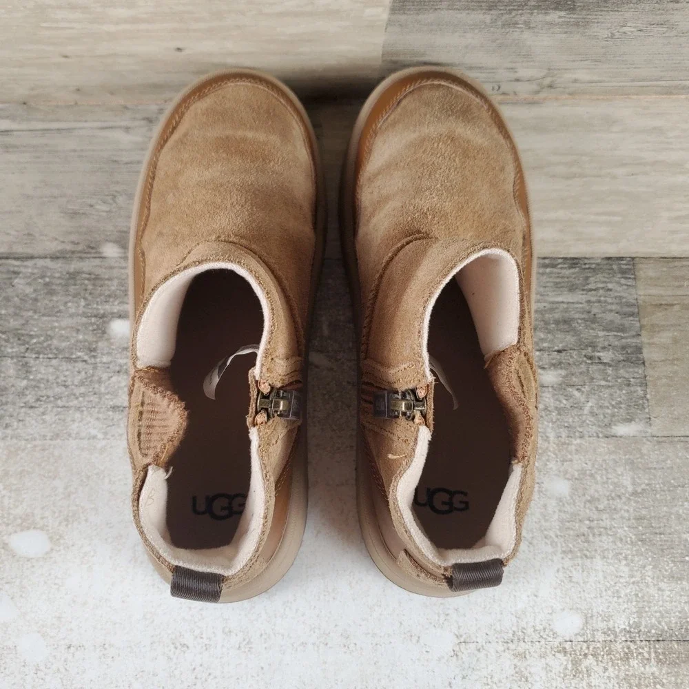 UGG Hamdi Toddler Boots Sz 2 Chestnut Suede Side Zipper Round Toe Pull On